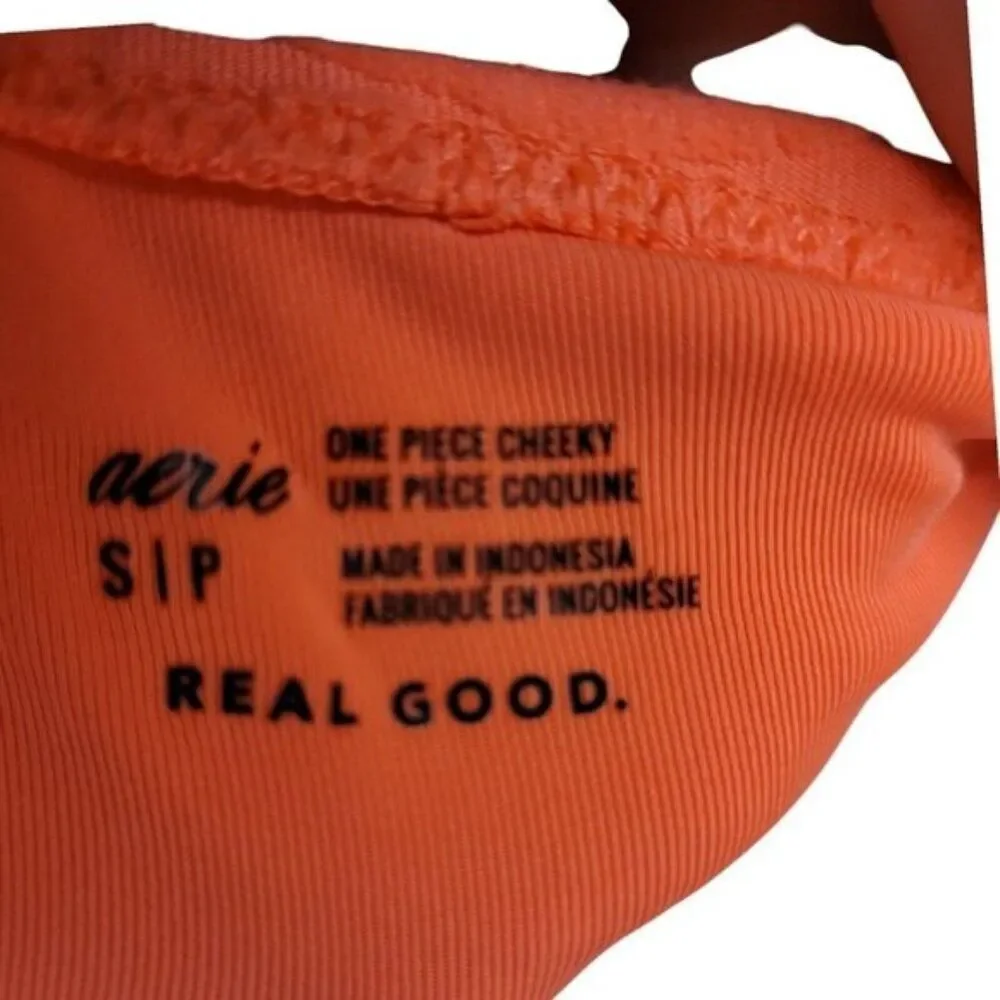 Aerie Terry Cut Out Strapless Neon Orange‎ One Piece Swimsuit S